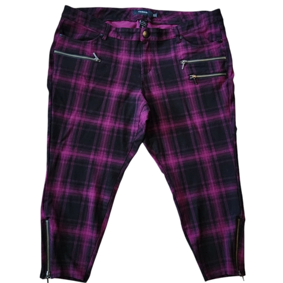 Torrid Berry Plaid Ponte Stetchy Pants Ankle Crop Length 20R Punk Grunge Alt Emo - Picture 2 of 9
